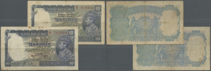 India: set of 2 notes 10 Rupees P. 19a, both used with folds and stains in paper...