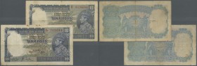 India: set of 2 notes 10 Rupees P. 19a, both used with folds and stains in paper, usual pinholes at the first note, the other one without pinholes but...