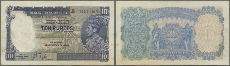 India: 10 Rupees ND P. 19a, sign. Taylor, portrait KG VI, light vertical folds a...