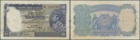 India: 10 Rupees ND P. 19a, sign. Taylor, portrait KG VI, light vertical folds and handling in paper, 2 usual pinholes at left, crisp paper, not washe...