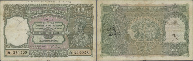 India: 100 Rupees ND(1937-43) BOMBAY issue P. 20a, used with folds, pinholes, st...