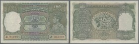 India: 100 Rupees ND(1937-43), place of issue CALCUTTA with signature Deshmuk, P.20e in excellent condition with a tiny pinhole at left as usually, mi...