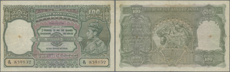 India: 100 Rupees ND(1937-43) CALCUTTA issue P. 20f, watermark Facing portrait K...