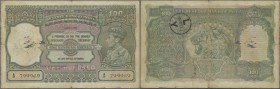 India: 100 Rupees ND(1937-43) LAHORE issue P. 20L, stronger used with several holes in paper, strong folds and staining, writings on the note, no repa...