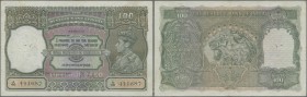 India: 100 Rupees ND(1937-43) KARACHI issue P. 20q, used with several folds in paper, usual larger pinholes at left in watermark area, no tears, still...