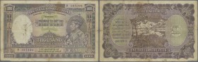 India: 1000 Rupees ND(1937) P. 21a BOMBAY issue, used with stronger folds, especially the center fold is very strong with 3 center holes, writings on ...