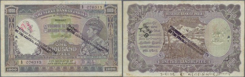 India: 1000 Rupees ND(1937) P. 21a BOMBAY issue, interesting with 3 ”Payment Ref...