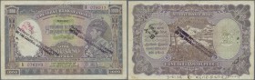 India: 1000 Rupees ND(1937) P. 21a BOMBAY issue, interesting with 3 ”Payment Refused Under Orders Of the Central Government” stamp cancellations, used...