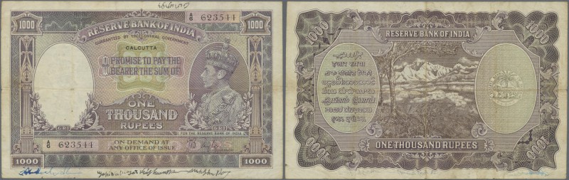 India: 1000 Rupees ND(1937) CALCUTTA ISSUE P. 21b, vertical and horizontal folds...