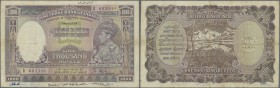 India: 1000 Rupees ND(1937) CALCUTTA ISSUE P. 21b, vertical and horizontal folds, writings at borders, small center hole, pinholes at left, 3 minor bo...