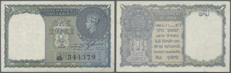 India: 1 Rupee ND P. 25a, folded with handling in paper, 2 usual pinholes at lef...