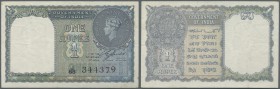 India: 1 Rupee ND P. 25a, folded with handling in paper, 2 usual pinholes at left, condition: VF.