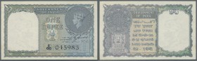 India: 1 Rupee 1940, P.25a in nearly perfect condition with a tiny dint at upper right corner and lightly spot at left border. Condition: aUNC