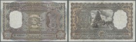 India: 1000 Rupees issue for BOMBAY P. 65, used with folds but no tears, only 2 usual pinholes, still nice colors, condition: VF-.