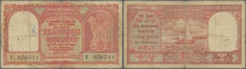 India: Gulf Issue 10 Rupees ND P. R3, used with folds, creases, stain and small ...