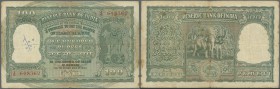 India: Gulf Issue 100 Rupees ND P. R4, used with folds and light stain in paper, minor pinholes, pen writing in watermark area, still strong paper and...