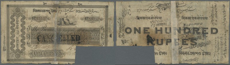 India: Bank of Bengal Commerce Issue 100 Sicca Rupees 1833 P. S42, stamped and c...