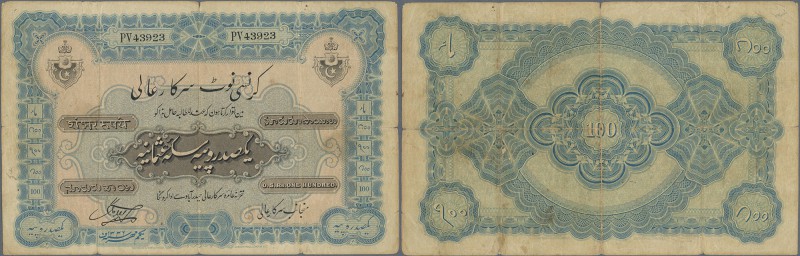India: Hyderabad 100 Rupees ND(1916-36) P. S266 in used condition with vertical ...