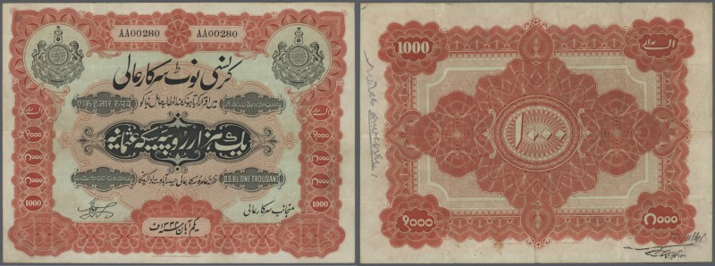 India: rare beautiful note 1000 Rupees Sicca Osmania, Government of Hyderabad, 1...