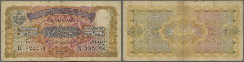 India: Hyderabad 10 Rupees ND(1916-37) P. S274, used with small holes (caused by...