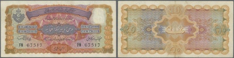 India: Hyderabad 10 Rupees ND(1939), P.S274b, very nice condition with vertical ...