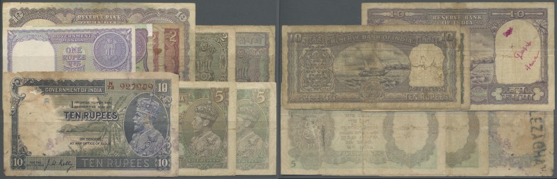 India: lot of 10 different notes containing different issues from KGV, KGVI and ...