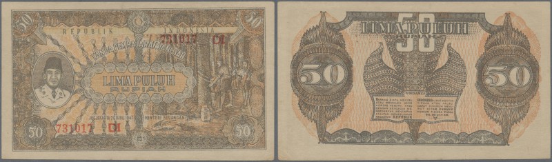 Indonesia: 50 Rupiah 1947, P.28, highly rare note in great condition, lightly to...