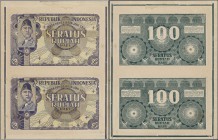 Indonesia: uncut sheet of 2 notes 100 Rupiah Baru 1949 P. 35G, remainders without serial numbers, unfolded and with light handling in paper, condition...