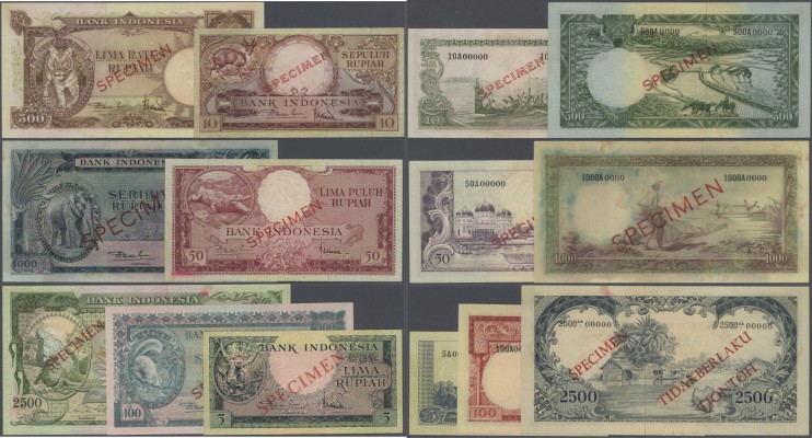 Indonesia: set of 7 SPECIMEN banknotes containing 5, 10, 50, 100, 500, 1000 and ...