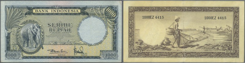 Indonesia: 1000 Rupiah 1957 P. 53, light vertical folds and handling in paper, n...