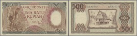 Indonesia: 500 Rupiah 1958, P.60, tiny dint at upper left corner, otherwise perfect. Condition: aUNC/UNC