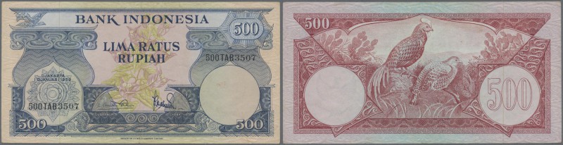 Indonesia: 500 Rupiah 1959, P.70, great original shape with vertical fold at cen...