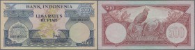 Indonesia: 500 Rupiah 1959, P.70, great original shape with vertical fold at center, some other minor creases in the paper and a few tiny spots. Condi...