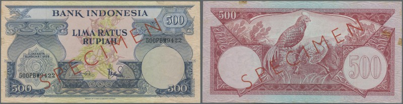 Indonesia: 500 Rupiah 1959 Specimen P. 70s, light folds in paper, condition: VF+...