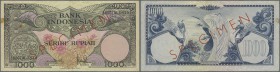 Indonesia: 1000 Rupiah 1959 Specimen with regular serial number P. 71s, used with some folds and creases, one stain trace at left border, in condition...