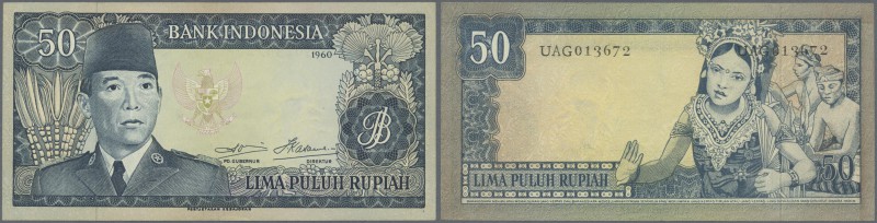Indonesia: 50 Rupiah 1960, printer: Pertjetakan Kebajoran, P.85b with soft verti...
