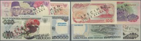 Indonesia: set of 7 SPECIMEN banknotes containing 100, 500, 1000, 5000, 10.000, 20.000 and 50.000 Rupiah ND(1992-2001) Specimen, REGULAR SERIAL NUMBER...