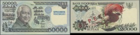 Indonesia: set of 2 Specimen notes containing 20.000 Rupiah 1995 and 50.000 Rupiah 1995 (both with serial numbers but Specimen overprint) P. 135s, 136...