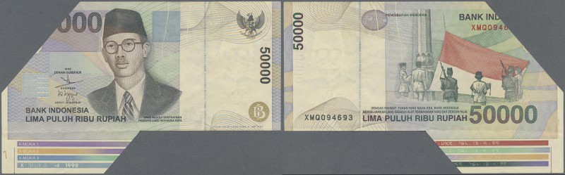 Indonesia: 50.000 Rupiah 1999, P.139a miscut, upper left part of the note is mis...