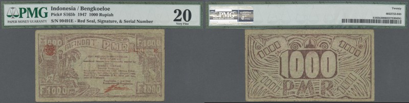 Indonesia: Central Treasury of Bengkoeloe 1000 Rupiah 1947, P.S165b with many fo...