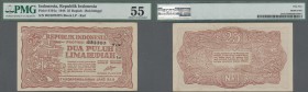Indonesia: 25 Rupiah 1948 Governor of Bukittinggi, Sumatra, P.S191a, great condition with vertical fold and a few minor spots, PMG graded 55 About Unc...