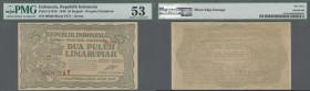 Indonesia: Governor of Bukittinggi, Sumatra 25 Rupiah 1948, P.S191b in green color, tiny missing parts at lower margin a few brownish spots along the ...