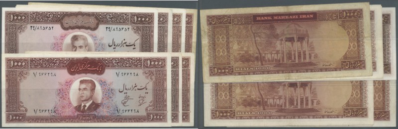 Iran: Set of 7 banknotes 1000 Rials containing 2x P. 75 (2x F), P. 89 (VF+), P. ...