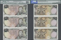 Iran: sheet of 3 uncut notes 500 Rials ND(1974-79) Remainder notes without serial number, P. 104ar, PMG graded 66 GEM UNC EPQ.