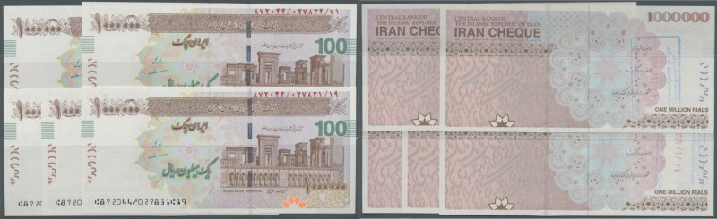 Iran: Set of 5 Bank Cheques 1.000.000 Rials ND P. NL, all bank stamped on back b...