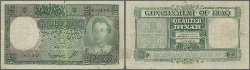 Iraq: 1/4 Dinar 1931 P. 22, used with several folds, stronger center fold, small...