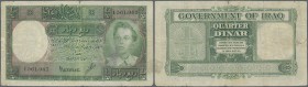 Iraq: 1/4 Dinar 1931 P. 22, used with several folds, stronger center fold, small repair at left border, minor border tears, condition: VG+ to F-.