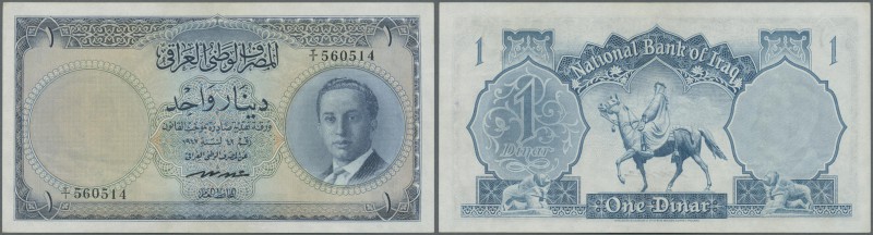 Iraq: 1 Dinar ND(1955) P. 39a, unfolded, only light handling and light dints in ...