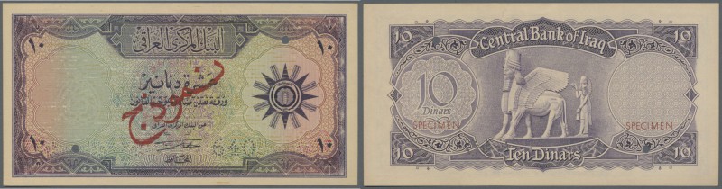Iraq: set of 2 pcs SPECIMEN banknotes 10 Dinars ND P. 55s, both with specimen ov...
