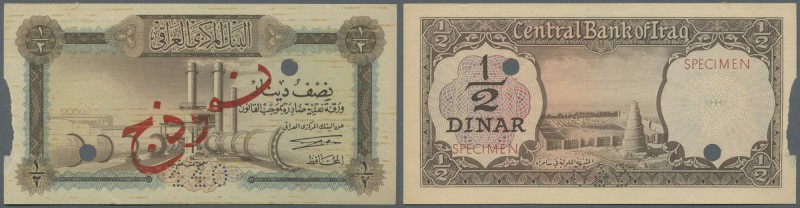 Iraq: rare but a bit damages specimen note of 1/2 Dinar ND P. 57s with red arabi...